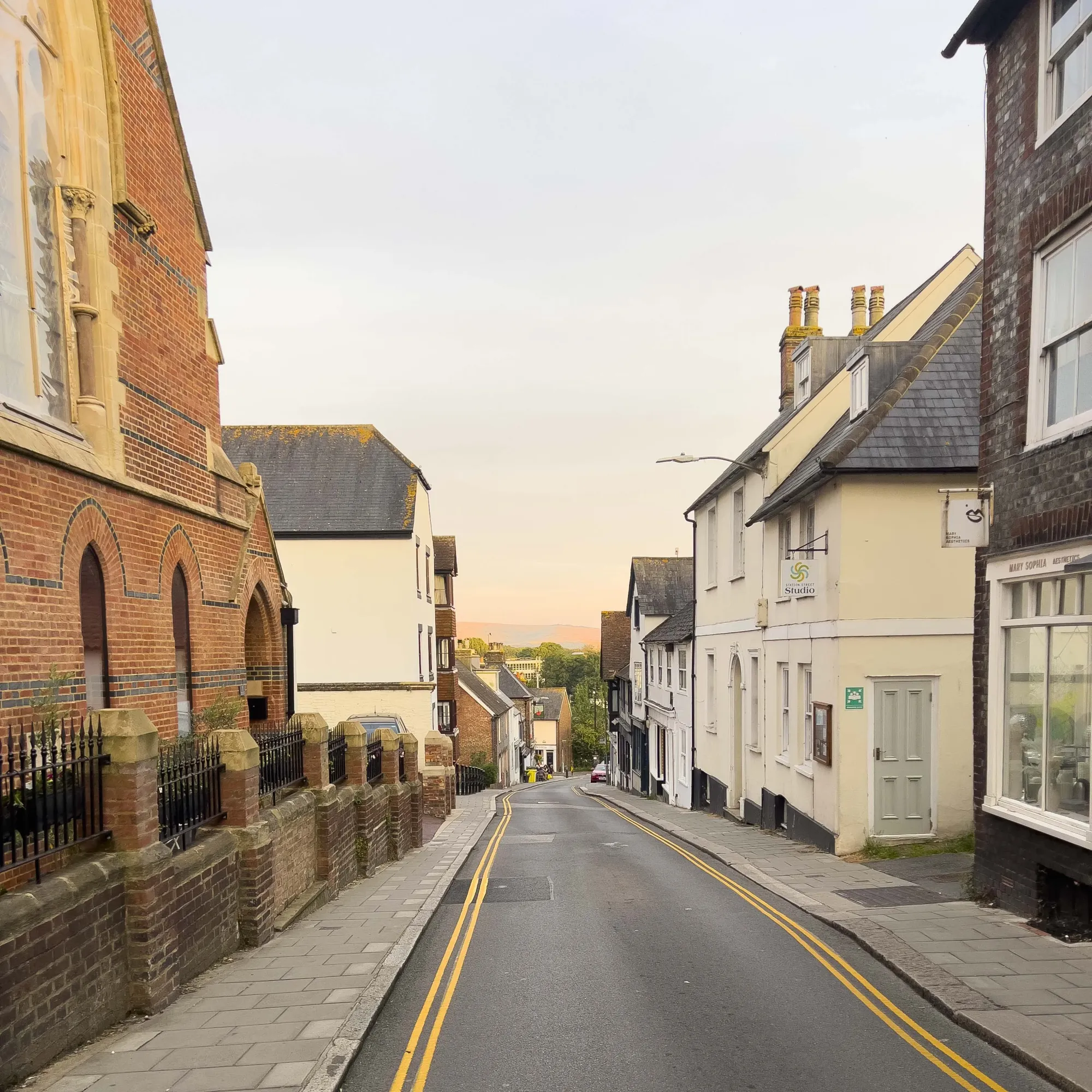 The streets of lewes as a golden sunset makes its mark